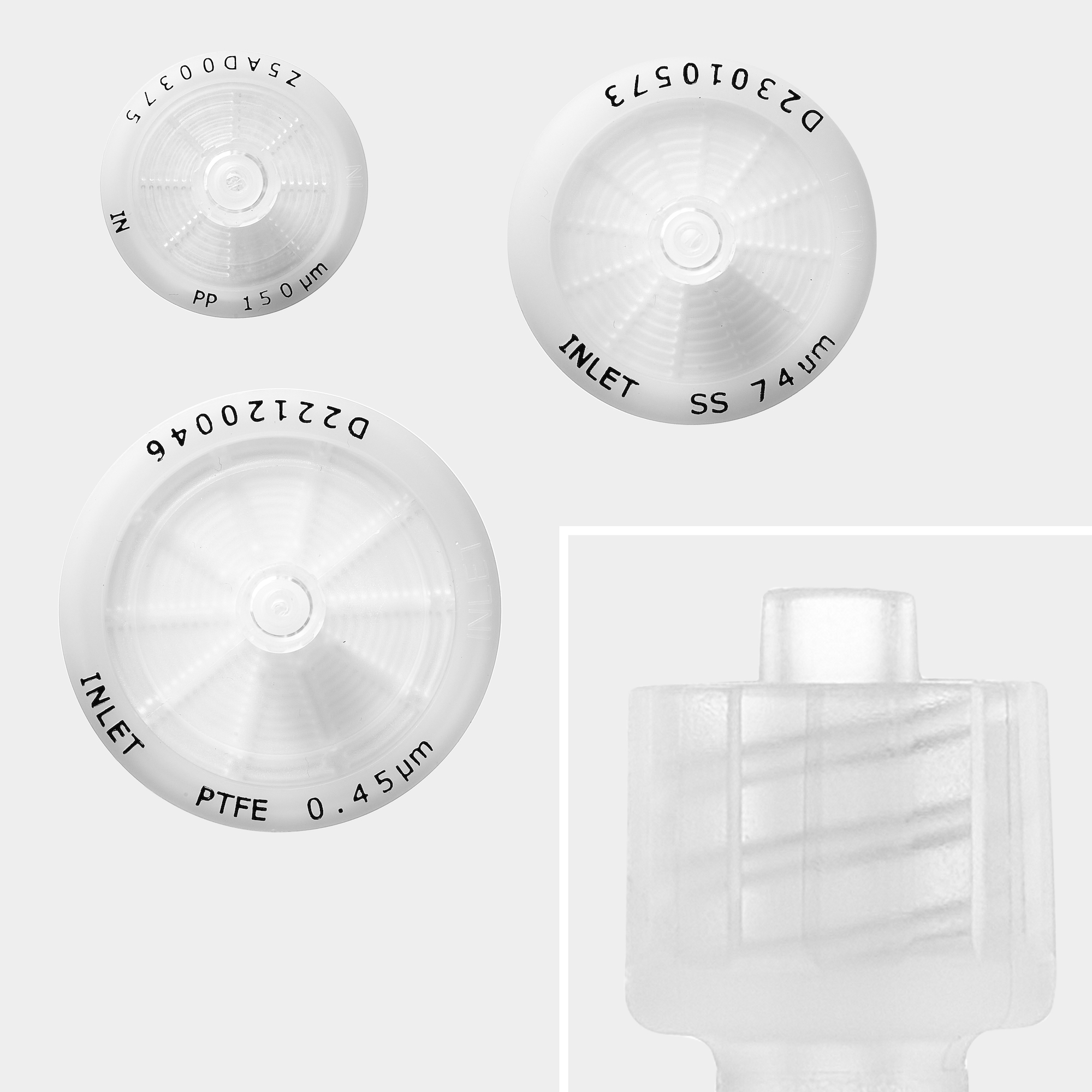 Glass Fiber filter media, 1 micron, Ø 25 mm, Luer Lock Male